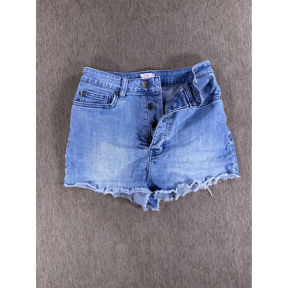 Sisstr Evolution High Rise Denim Shorts Light Wash Button‎ Fly Raw Hem 24/6